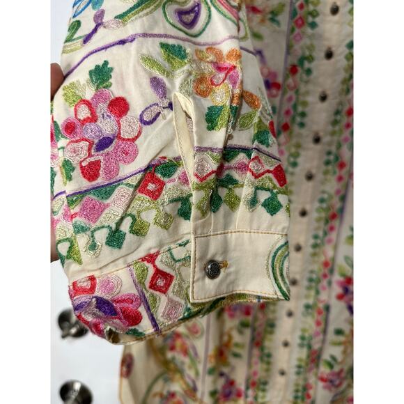 Aratta Silent Journey Collection Midi Dress Large NWT Cream Embroidered Florals - Picture 9 of 16